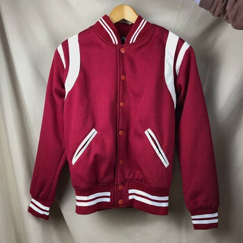 slp棒球服 拼接毛呢棒球服男秋冬韩版ins情侣百搭休闲夹克外套 酒红色