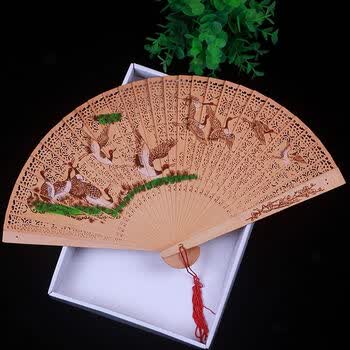扇子古风折叠檀香木扇中国风手工木扇檀香扇折扇镂空古典女扇随身 香