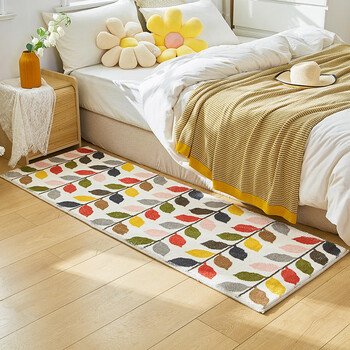 温文雅ins风卧室床边地毯床头床尾长条家用榻榻米防摔垫羊羔绒七彩