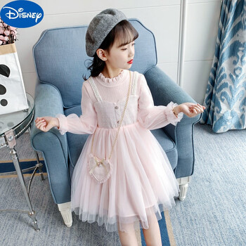 美少女公主甜美针织网纱蓬蓬裙带包包运动会粉色110码建议100cm左右