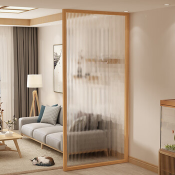 屏风隔断 入户门 屏风 入门日式长虹超白玻璃屏风隔断客厅家用实木框