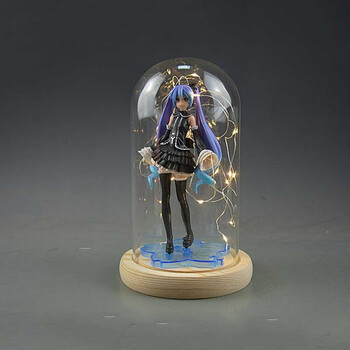 初音未来 动漫二次元可动模型摆件公仔玩偶玩具 黑衣初音 玻璃罩20cm