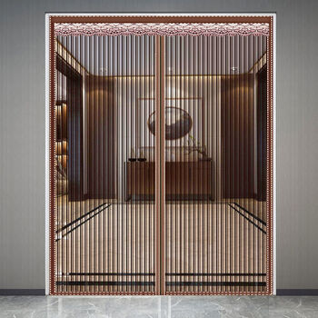 防晒磁性夏季自动门帘双开门 大门咖色条纹【魔术贴】适合所有门框