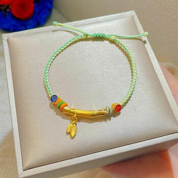 瑞诺(ruinuo)黄金竹节手链女士999足金节节高升平安编织手绳生日礼物