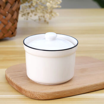 芙号汤盅陶瓷炖盅带盖家用小炖盅燕窝补品甜品隔水炖黑边白底无勺