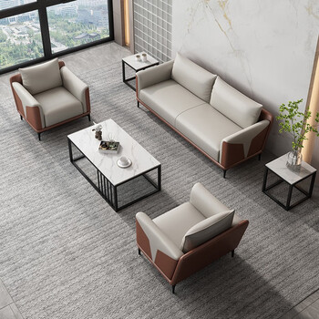 广澜办公室沙发现代简约商务接待会客三人位休闲办公沙发茶几组合套装