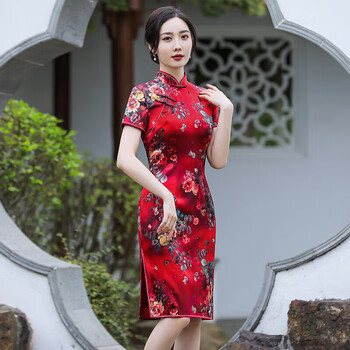 paifankete红色真丝旗袍中长款2023新款桑蚕丝旗袍中式敬酒服中国风