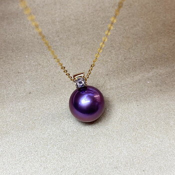 飞库5a级淡水爱迪生妖紫色珍珠吊坠女单颗时尚戴妃款18k金牛头款高贵