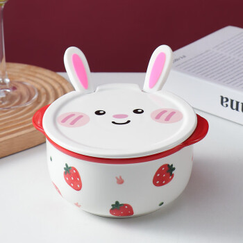 碗宿舍用学生可爱少女心陶瓷带盖带餐具泡面专用碗小猪兔汤碗好看耳朵