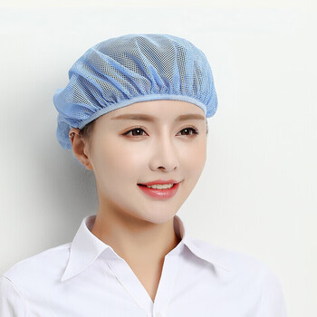 一次性网帽 网帽女夏网纱透气车间工作卫生帽厂一次性帽子防 网帽浅蓝