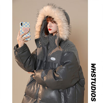 rindu加肥加大码羽绒服女200斤显瘦中长款冬季加厚pu皮棉服女胖mm学生