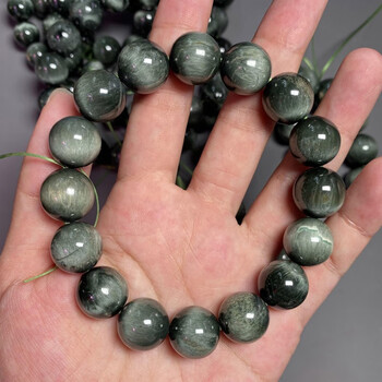 天然阳起石大尺寸手串男闪光猫眼手链男士必备绿鹰眼石能量信心 12mm