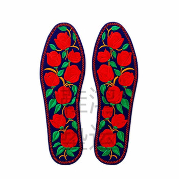 命年鞋垫男女士绣花红色棉布运动吸汗成品歆沐泽玫红色蓝底久久玫瑰38