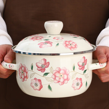 万园琦瓷加厚珐琅瓷锅煲汤蒸锅熬药电磁炉燃气双耳平底家用婚庆送礼