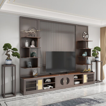 电视机柜一体组合墙客厅餐厅中间隔断柜屏风实木新中式电视柜3005545