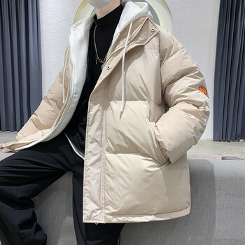 米白色l>秋冬新品高中生羽绒服男面包服初中大学生大码200斤冬季假两