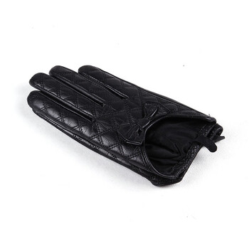 甄虹新品单皮手套山手套女式薄款秋冬季蝴蝶结方格单皮短款修手触屏