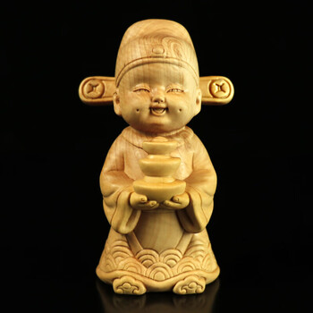 善逸 黄杨木雕刻手工艺品摆件中式圆雕家居装饰品人物实木童子 童子