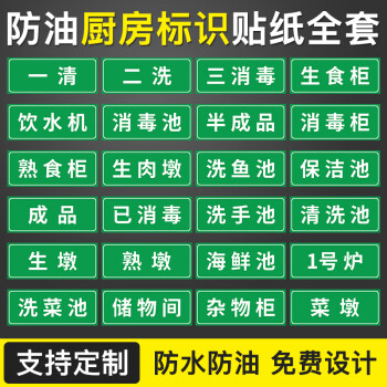 厨房洗碗洗菜消毒清洗池柜标签水池一清二洗三消毒标识牌贴纸后厨餐饮