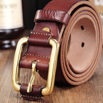 高品质男士皮带真牛皮手工纯头层牛皮青年时尚潮流无孔自动扣裤腰带深