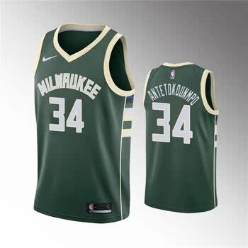豪凯哥nba 雄鹿队篮球服 字母哥球衣34号 城市版绿色复古黑运动背·心