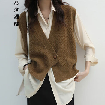 年轻法式复古毛衣马甲开衫外搭设计感深v瓴宽松慵懒针织坎肩背心外穿