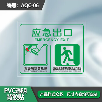 消防救援窗标识提示贴逃生救援窗口玻璃透明贴纸aqc06应急出口12x15cm