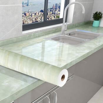 厨房贴纸防油防火加厚大理石贴纸橱柜翻新自粘墙纸灶台耐高温台面