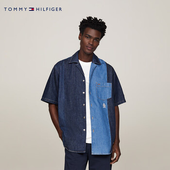 tommyhilfigercollection24春季男装纯棉宽松牛仔衬衫34293深蓝撞色c5