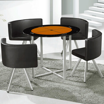 【京东精选】小圆桌椅子会客接待桌简约现代一桌四椅钢化玻璃餐桌椅组