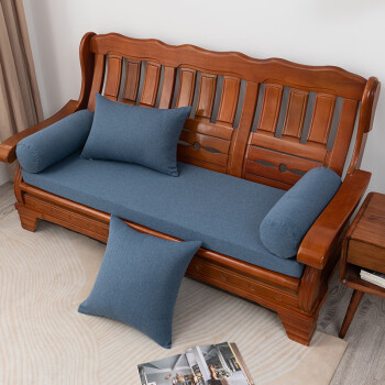 木头沙发坐垫纯色亚麻实木沙发坐垫简约现代红木椅35d加硬海绵座垫