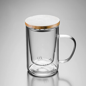 耐热加厚家用茶杯茶水分离泡茶杯个人专用带把手杯子带盖过滤玻璃杯