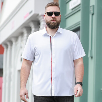 百胜狐大码男装短袖衬衣男夏季加肥加大短袖翻领胖子肥佬休闲上衣宽松