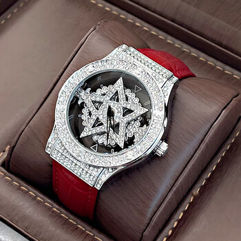 五芒星手表时来运转情侣表大表盘女镶钻满天星带网红 红色