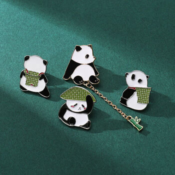 熊猫带竹子胸针可爱日系卡通金属徽章学生男女装饰衣服包包配饰潮熊猫