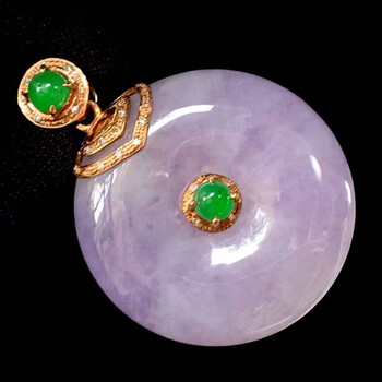 月亮阿姨紫罗兰平安扣翡翠吊坠18k镶嵌缅甸天然翡翠女款送老婆送妈妈