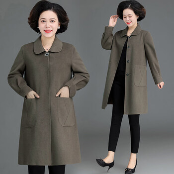 中长款中老年双面羊绒大衣女减龄阔太太中年妈妈呢子冬装外套灰色xxxl