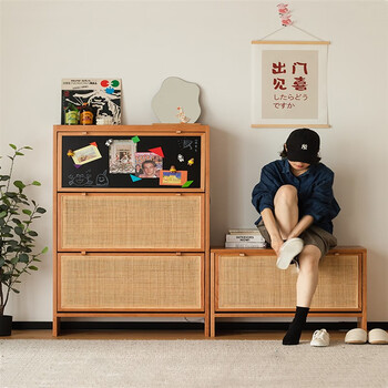 星成豪庭实木鞋柜樱桃木家用门口换鞋凳日式小户型入户玄关储物北欧