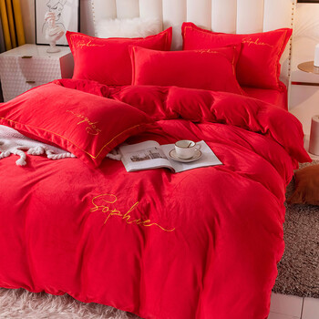 睿爸结婚床上用品四件套婚庆红色婚房喜被床单被套被单婚礼欧式大红色