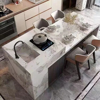 岛台伸缩餐桌一体 极简岛台餐桌一体成品吧台餐台家用多功能导台一体