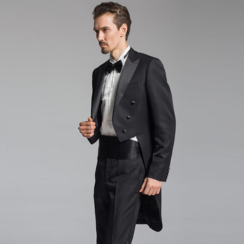 主持合唱指挥服男修身礼服魔 燕尾5件套:上衣 裤子 衬衫 腰封 领结 m