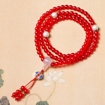 宝札 红琉璃108颗佛珠阿弥陀佛念珠 尼泊尔手工怀业手持修行手串女 兰