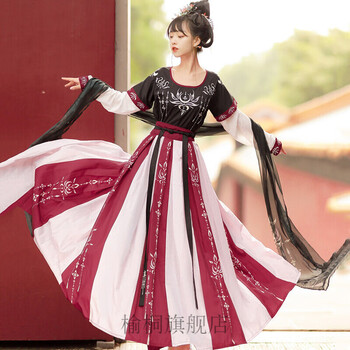 榆桐夏季汉服女初中学生唐制坦领半臂超仙套装中国风日常齐腰襦裙