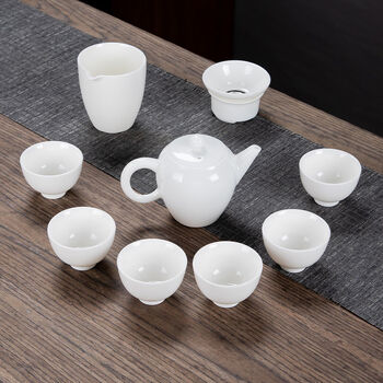 德化白瓷羊脂玉功夫茶具套装家用客厅泡茶办公室会客茶壶盖碗茶杯白