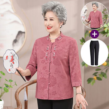 tpuz老年女装6070岁春秋外套人夏装奶奶衬衫80老太太衬衣妈妈夏季唐