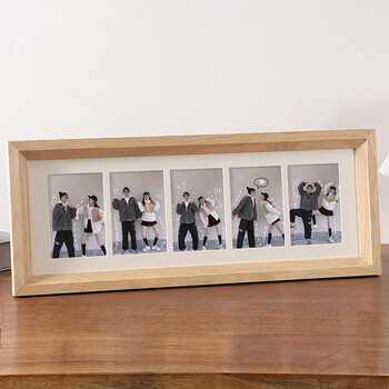 摆台创意5寸三五连挂墙原木色五连18x52cm横版实木相框洗照片内放5寸