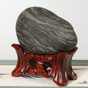 带槽奇石头实木质底座鹅卵石黄河石底座风凌石草画石国画泰山石盆栽木