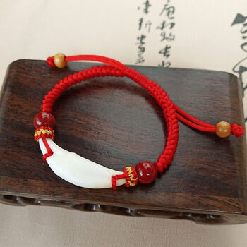 碧允狗牙手链狗牙齿黑狗牙真品男女宝宝压惊婴儿童防惊吓朱砂红绳手串