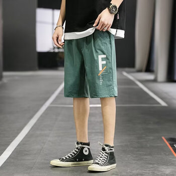 夏天休闲短裤男生夏季薄款宽松沙滩马裤冰丝中裤男士运动五分裤子