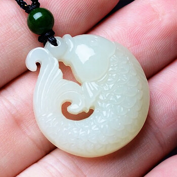 墨韵天然和田玉白玉鲤鱼吊坠年年有余玉挂件男女款玉佩新疆玉石玉器